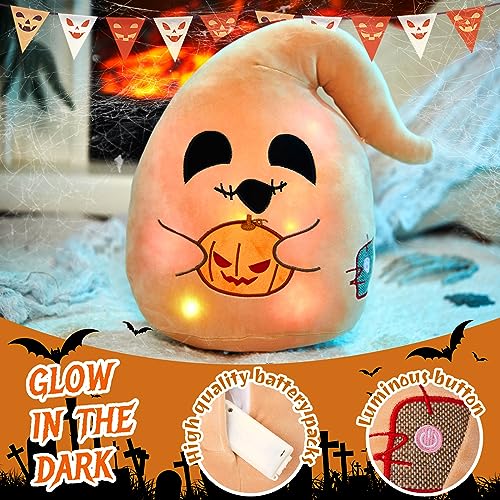 BSTAOFY 12'' Light up Halloween Ghost Plush Pillow with Pumpkin Lantern LED Halloween Plush Toy Home Party Decorations Nightmare Before for Toddler Kids
