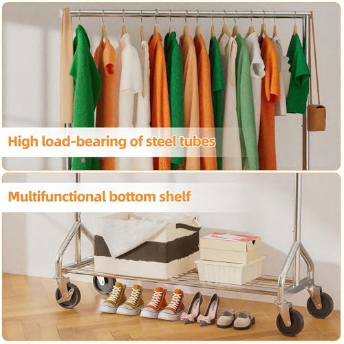 Heavy Duty Rolling Clothes Rack with Shelves - Supports 450 lbs, Portable Wardrobe for Closet & Commercial Use