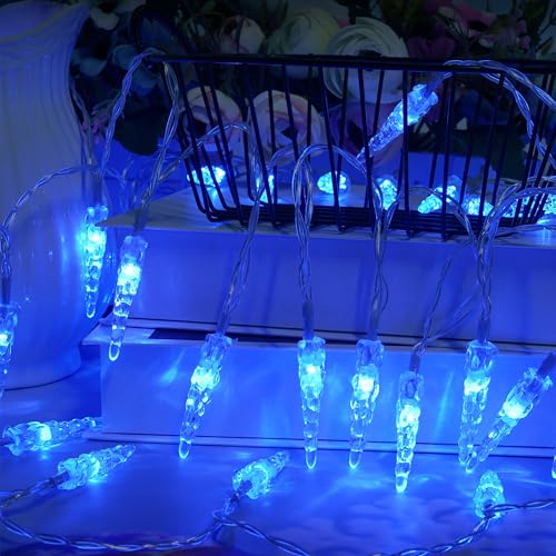 Christmas Icicle Light£¬19.6ft 40 LED Blue Icicle String Lights Indoor, Hanging Icicle Christmas Lights for Eave Holiday Garden Indoor Outdoor Xmas Decorations