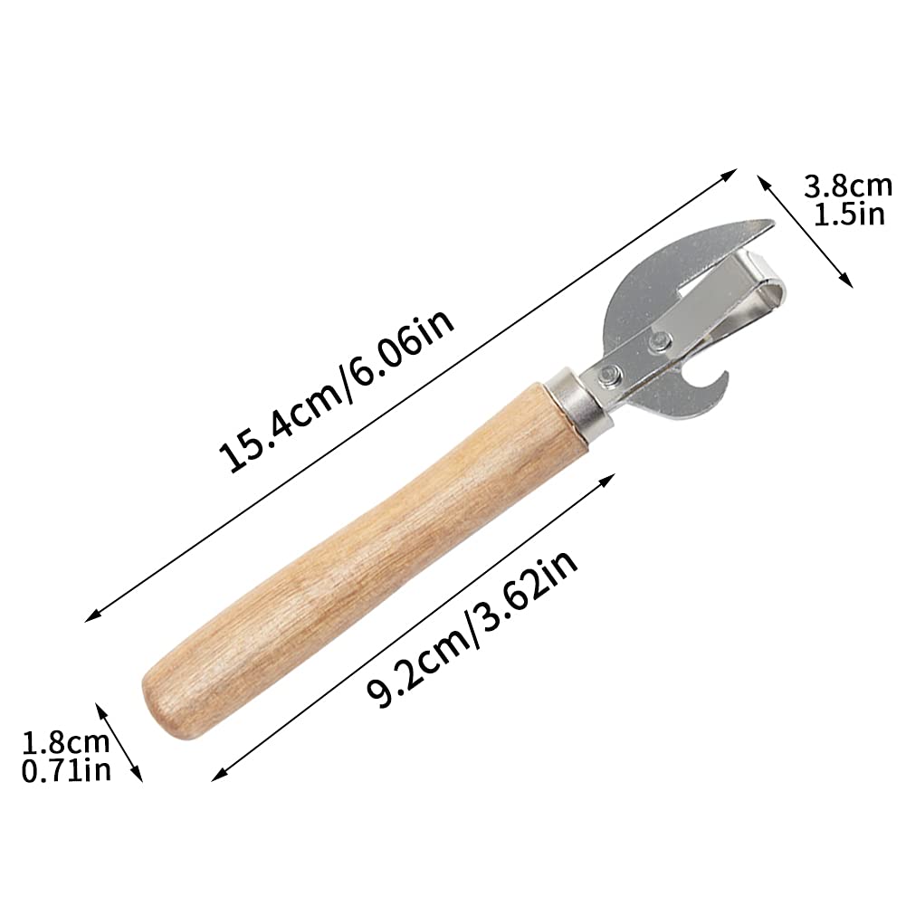 Manual Can Opener, Stainless Steel Bottle Opener Manual with Wooden Handle, Easy Open Multifunctional Side Cut Traditional Stab Can & Tin Opener for Kitchen Camping Traveling