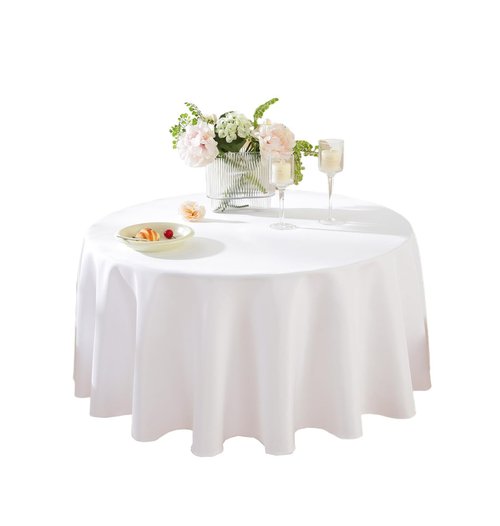 Craft And Party Round Tablecloth, 108 Inch White Tablecloth, Polyester Fabric Washable Table Cloth for Home, Party, Wedding or Restaurant Use.