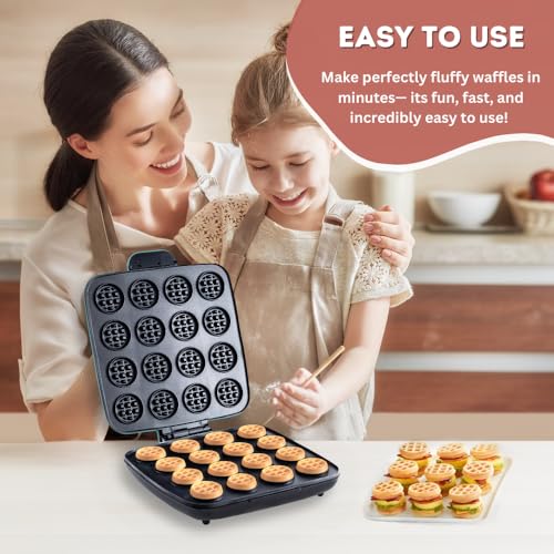 Mini Waffle Maker - 16-Hole Nonstick Small Bites for Breakfast & Snacks