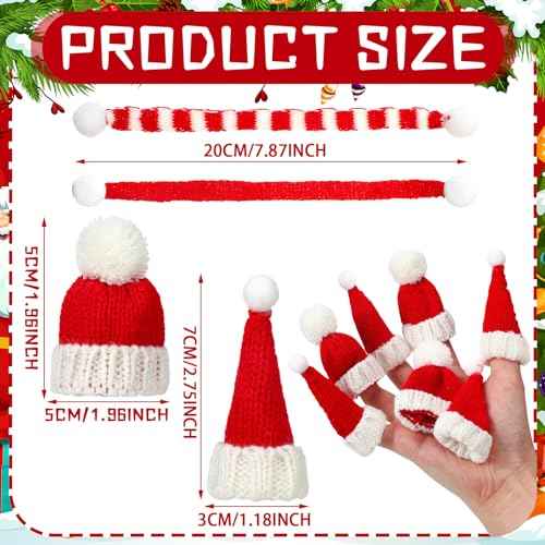 Bencailor 48 Pcs Mini Knit Santa Hats Tiny Christmas Scarf and Hats Set Mini Scarf for Crafts Small Christmas Tree Ornaments Decorations for DIY Craft Art Snowman Doll (Red)