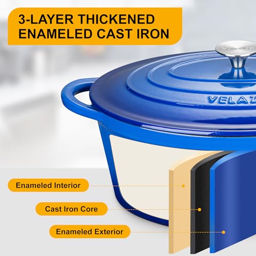 Velaze Blue 7.5QT Oval Enameled Cast Iron Dutch Oven with Lid