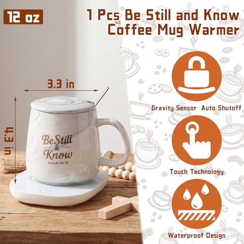 Bokon Be Still and Know Christian Gift 12 oz Mug Warmer Set – includes mug, lid, spoon