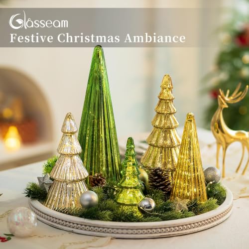 Glass Christmas Tree Set - Silver Mercury Finish, 5 Pcs Hand-Blown Holiday Decor