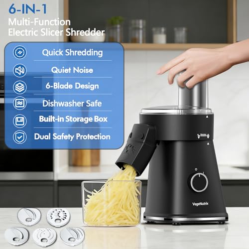 VegeNutrix 6-in-1 Electric Cheese & Vegetable Slicer - Salad Maker & Shredder