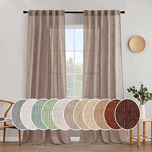MIULEE Taupe Linen Curtains 52x96 Inch Pack of 2 Textured Window Drapes