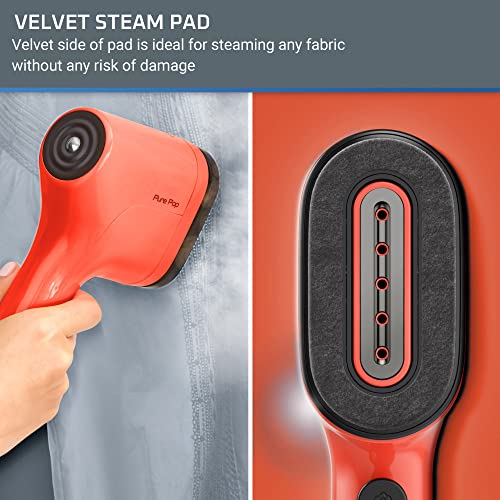 Travel Handheld Garment Steamer 1150W with Reversible Velvet & Lint Pad - Red