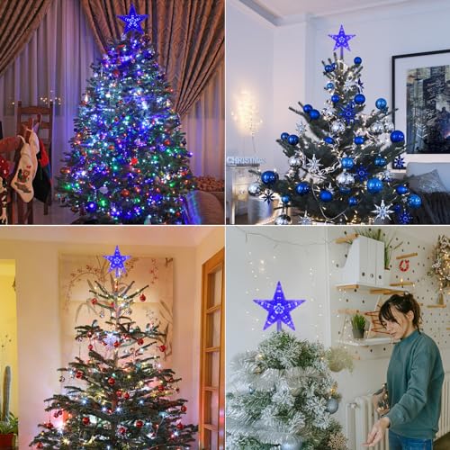 DERAYEE Blue 9 Inch LED Christmas Tree Topper with 6H Timer Battery Operated