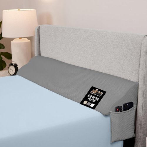 GORILLA GRIP Bed Wedge Pillow - Patented Design for Headboard Gap, High-Density Foam, King Size, Soft Gray