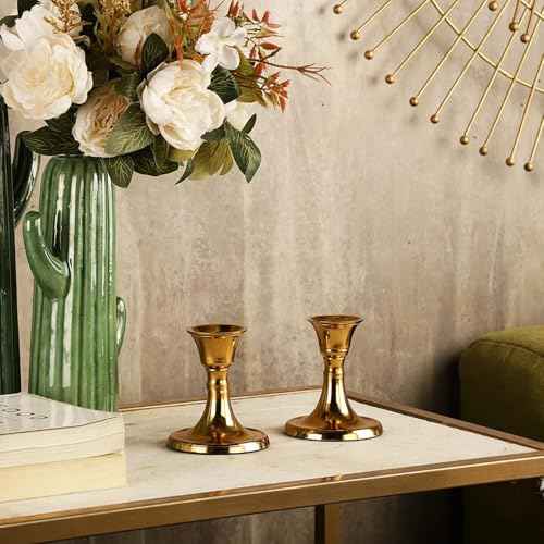Rely+ Candlestick Holders Set of 2 Mini Stand Dinning Table Centerpiece Candle Holders Taper Candlesticks Holders Decor Home Candle Holder for Mantel Decorations (Gold)
