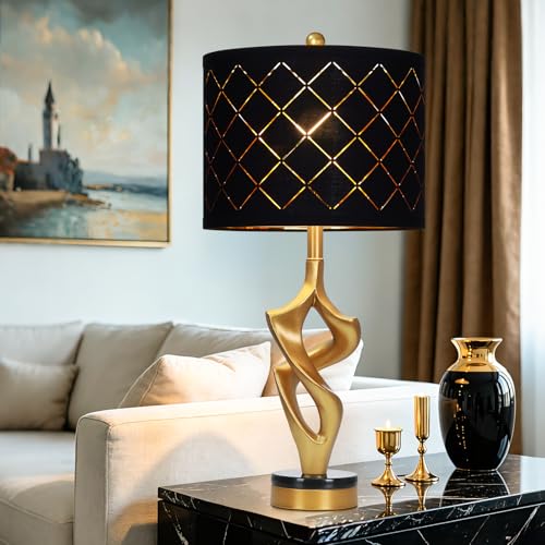 Black & Gold 29-Inch Modern Sculptural Table Lamps Set of 2 with 3 Color Temperatures