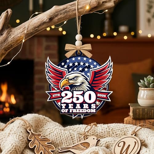 USA 250 Years of Freedom Patriotic Eagle Wooden Christmas Ornament - Independence Day Decor