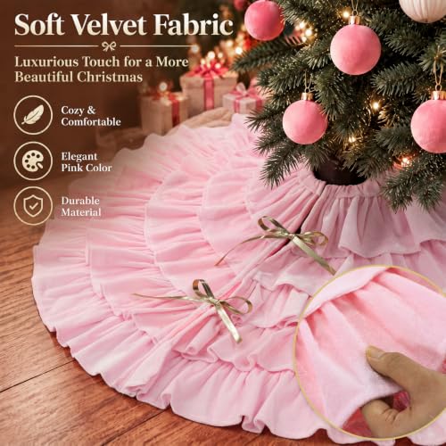 Velvet Christmas Tree Skirt 48 inch 5-tier Pink – Vertintong