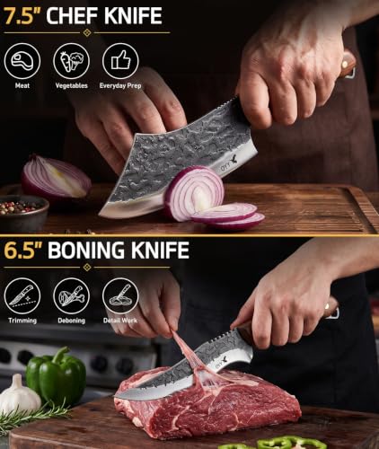 3-Piece Hand Forged Meat and Chef Knife Set with Boning Knife - High Carbon Steel