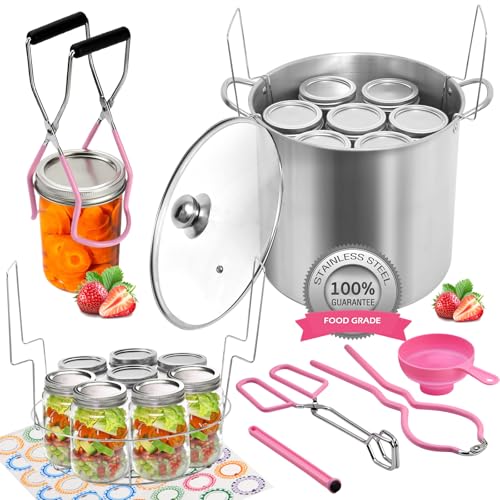 Canning Pot Water Bath Canner Kit with Rack & Lid - Pink - 21.5 Quart Stainless Steel