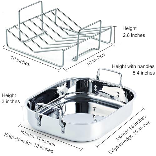 Cooks Standard 14x12-Inch Stainless Steel Roaster Pan with V-Shaped Rack - Large Capacity, Oven & Dishwasher Safe