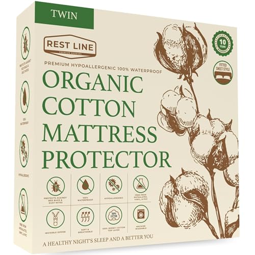 Rest Line Organic Waterproof Twin Mattress Protector - Noiseless & Breathable