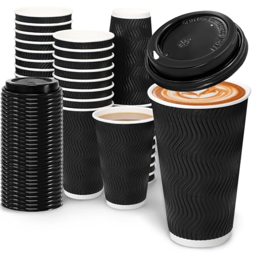 BYSNOW 16oz Disposable Coffee Cups with Lids - 100 Pack, Anti-Scald, Leakproof, For Takeout & Events