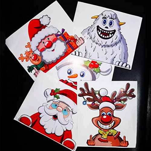 Cute Christmas Santa Claus Peeking Car Sticker - Reindeer Snowman Window Bumper Decal - Waterproof Vinyl Vehicle Truck Laptop Wall Decoration (Cute Elf)