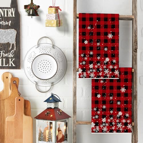 Artoid Mode Red Buffalo Plaid Kitchen Towels Set of 2, 18x26 Inches, Absorbent & Stylish