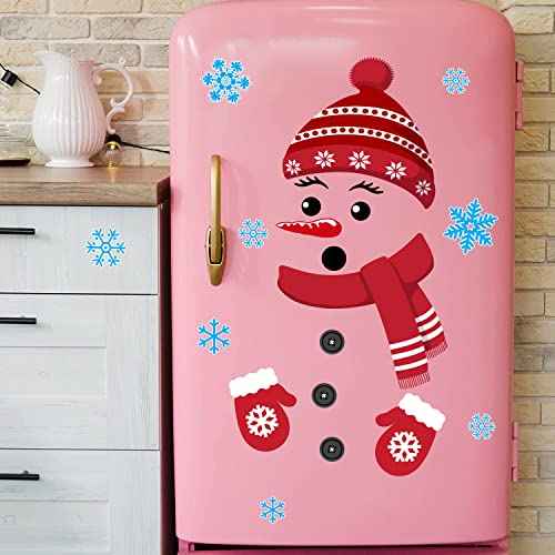 IMISHM 4 Sheet Christmas Decorations - Removable Wall Stickers with Snowman, Snowflake Decals for Windows, Doors & Refrigerators