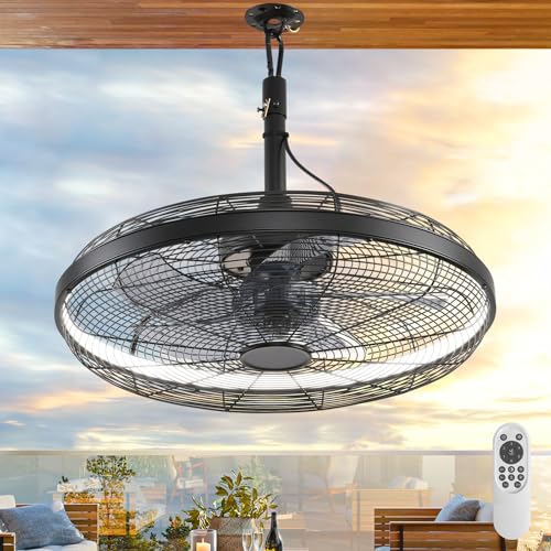 AHAWILL Black Outdoor Ceiling Fan with Lights, 6-Speed, Dimmable, Remote Control