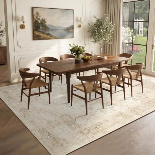 8x10 Beige Vintage Boho Area Rug - Washable Non-Slip Living Room Carpet