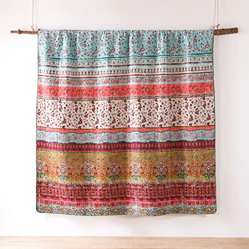 Mustard Floral Reversible Boho Twin Quilt Set with Pillow Sham - All Season Lightweight Bedspread