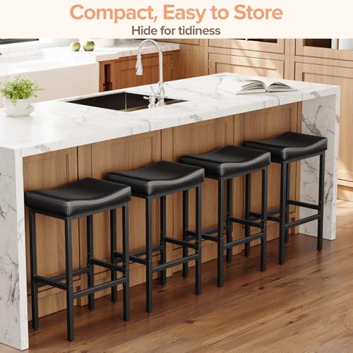 Black 24 Inch Counter Height Bar Stools Set of 2 - Modern Compact Dining Chairs