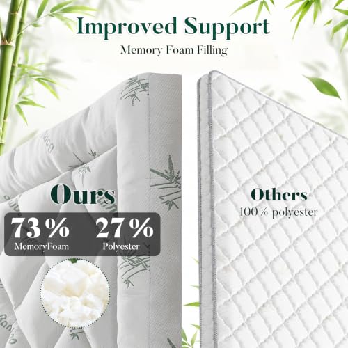Green Full Size Memory Foam Mattress Topper 3 Inch Cooling Bamboo Viscose Pillow Top