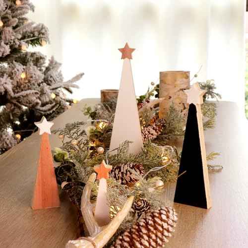 Christmas Wooden Christmas Tree, 4pcs Wooden Christmas Tree Tabletop Ornaments for Christmas Decor, Christmas Decorations for Home Office Farmhouse Centerpieces Original
