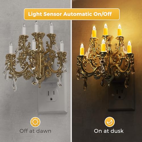 L LOHAS LED Night Light Wall Plug - Gold Chandelier Candle Flame Effect