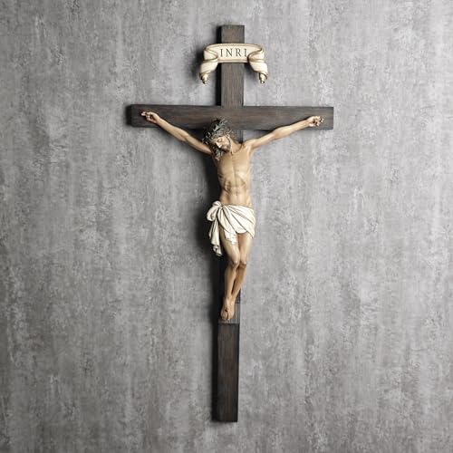 BC Catholic Crucifix Wall Cross 24.4" with Jesus Christ - Full Color Religious Decor