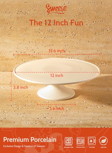 12.6-Inch Porcelain Cake Stand | Elegant White Dessert Display for Weddings & Parties