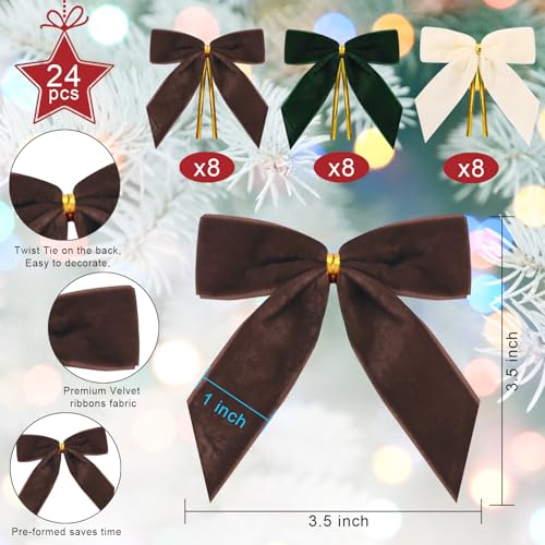 Velvet Christmas Bows Set 24 - Pre-Tied Small Gift & Tree Ornaments