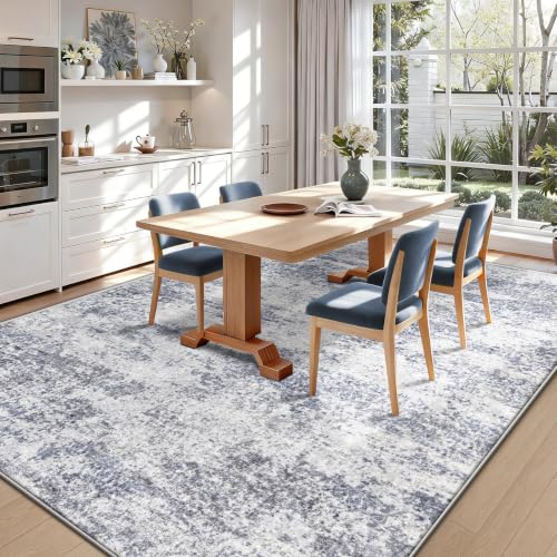Blue Grey 8x10 Washable Abstract Area Rug for Living Room - Non Slip