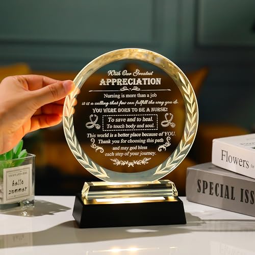 Nurse-Olive LED Crystal Plaque Gift for Nurses and Healthcare Heroes