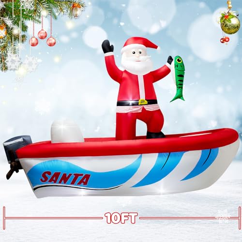 10FT Long Christmas Inflatable Blow up Santa Fishing on a Boat