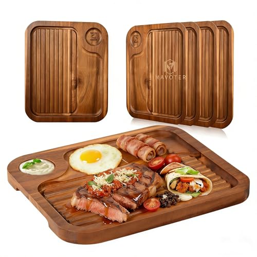 4 pcs Acacia Wood Steak Plates - Carnivore Meat Cutting & Serving Boards