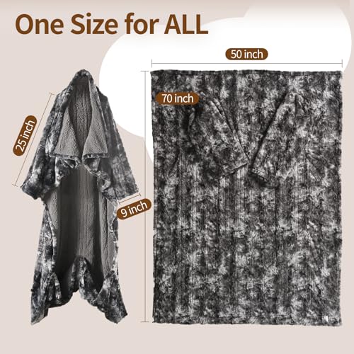 Marble Black Wearable Heated Blanket with Foot Pockets & Sleeves - 50x70+18 Inches, Faux Fur & Sherpa, 6 Heat Levels, Auto-Off, Machine Washable
