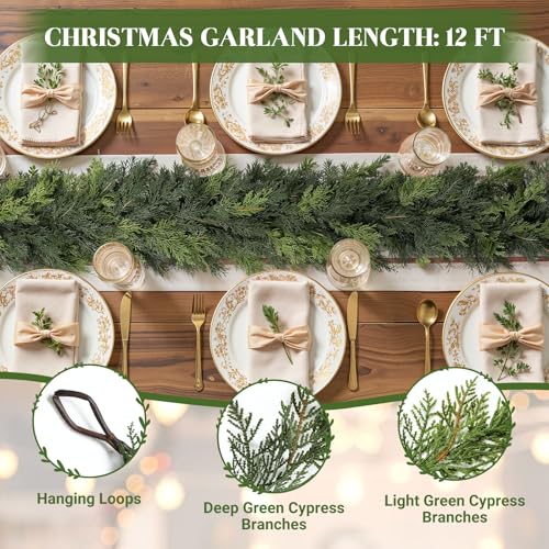 SHareconn 12FT Artificial Christmas Cedar Garland Decoration,