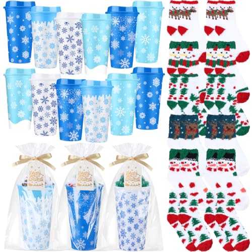 Glitopper 36 Sets Snowflake Christmas Gift Set for Coworkers – 36 Pairs Socks, 36 Mugs, 36 Cards, 50 Bags & Ribbon (Snowflake Variation: 36 / Snowflake)