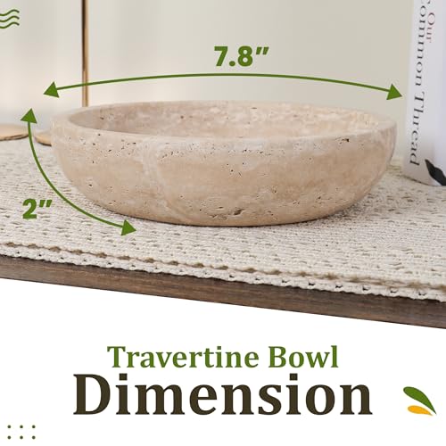Travertine Decorative Bowl - 7.8 Inch Organic Modern Centerpiece - Beige/Natural