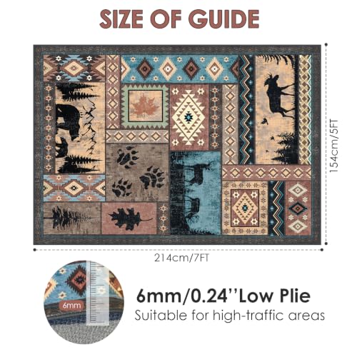 Brown 5x7 Rustic Cabin Area Rug - Washable Southwestern Wildlife Carpet
