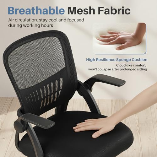 DUMOS Ergonomic Office Desk Chair with Lumbar Support, Adjustable Height, Black, 23.8 x 22.3 x 38.4 inches