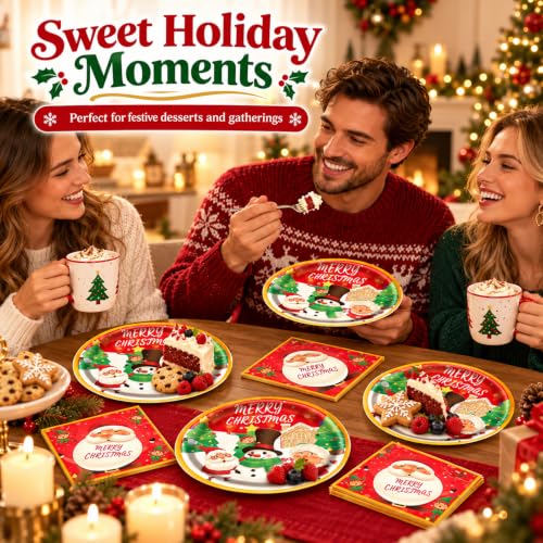 EVYIENEN 40PCS Christmas Paper Plates & Napkins Set, Santa Snowman Trees – Christmas-40PCS