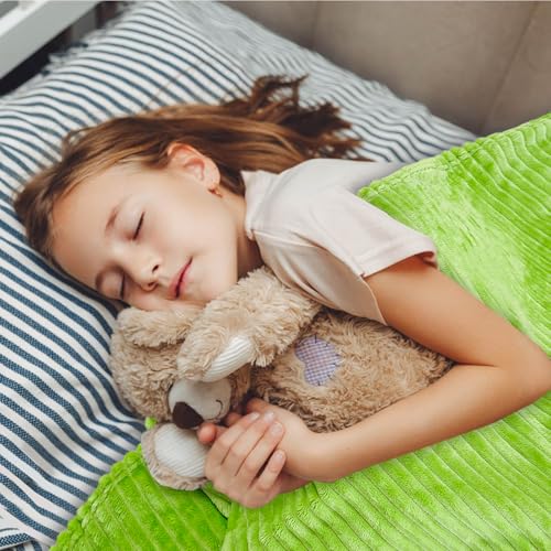 Bnuitland Light Green Flannel Throw Blanket, 300GSM Super Soft Fleece Stripe Pattern Sofa Blanket for Babys and Kids, Lightweight Cozy Bed Throw for Home Decor All Season