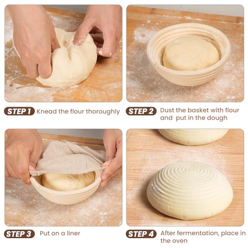 Mini Banneton Bread Proofing Baskets Set - 6 Pack 5 Inch Round Rattan Baskets